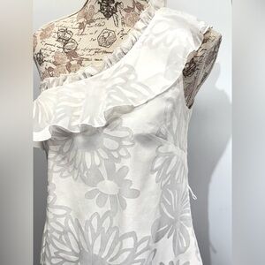 LILLY PULITZER White one shoulder floral burnout top size M